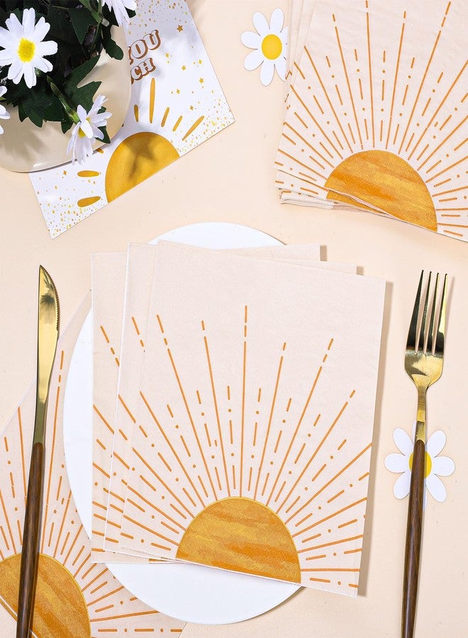 Whaline 80Pcs Boho Sun Birthday Party Paper Napkins Sunrise Sunshine Abstract Disposable Luncheon Napkins Baby Shower Party Decorative Napkin for Boho Sun Birthday Baby Shower Party Supply - Image 3